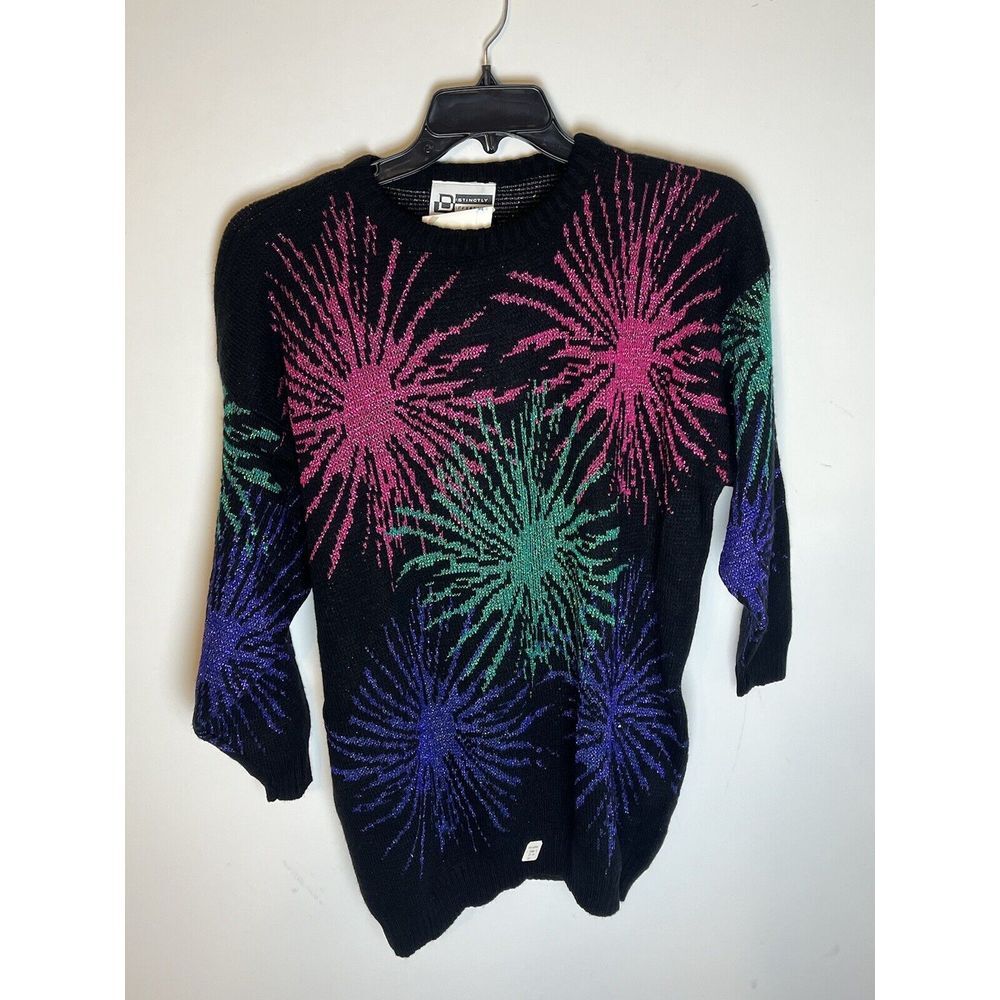 Vtg Distinctly Different Black Colorful Fireworks Sweater Women's‎ Size 22 NWT